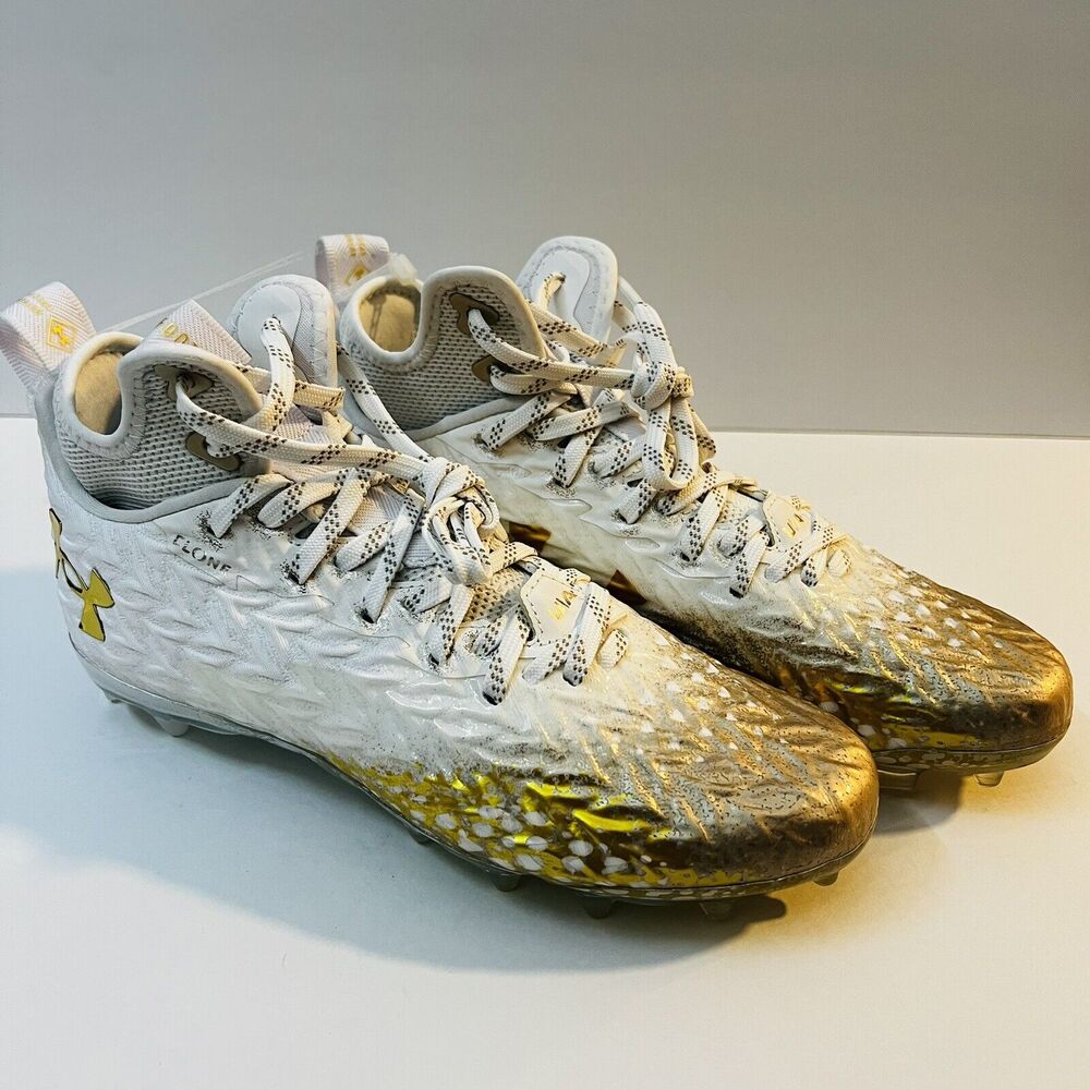 UNDER ARMOUR SPOTLIGHT CLONE 3.0 MC FOOTBALL CLEATS Womens Size 6.5 Gold White